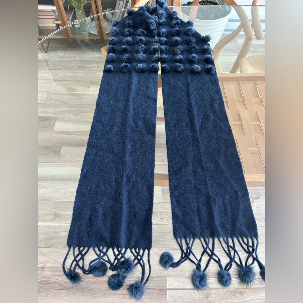 Vintage Wool Scarf with Fur Pom-Pom - Picture 2 of 5